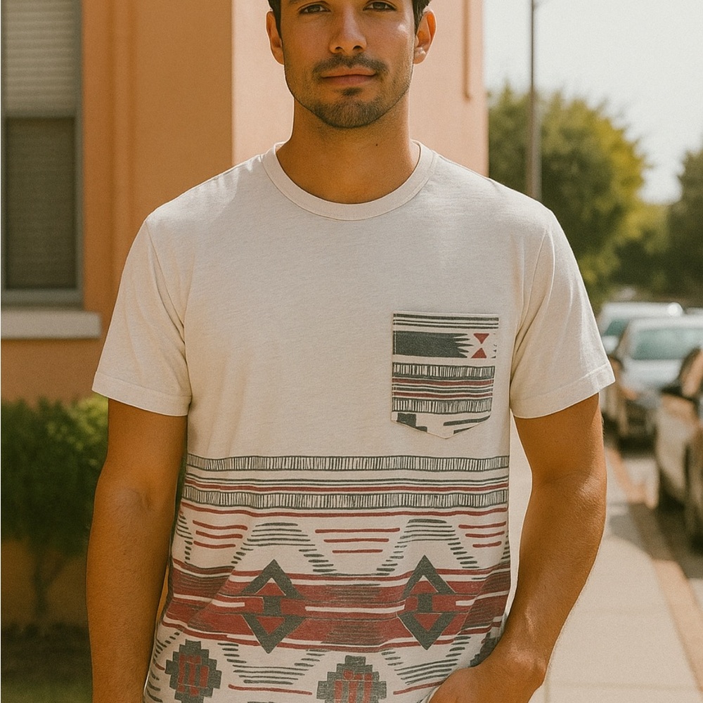 Pull&Bear White Aztec design T-Shirt- Sz M